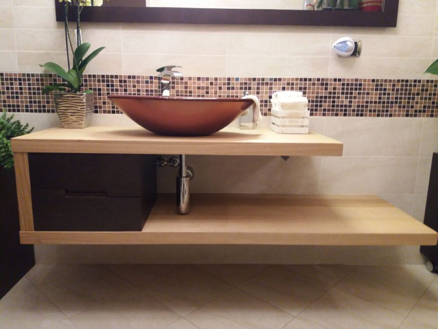 Piano supporto lavello in Rovere